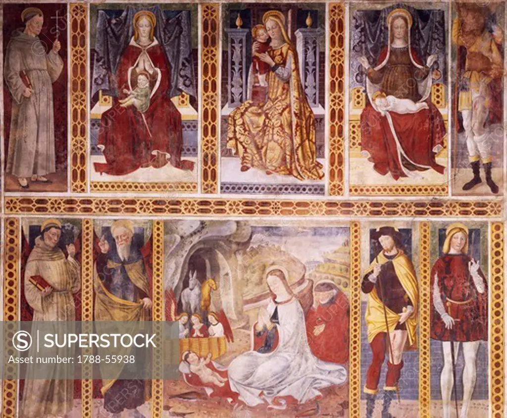 Frescoes by Giovanni Pietro da Cemmo (active 1474-1504), Church of Santa Maria Assunta, Esine, Brescia, Italy.