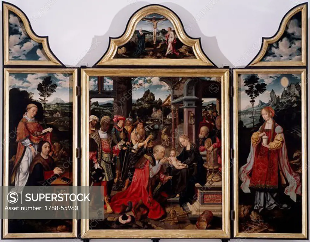 The Adoration of the Magi triptych, 1515, by Joos van Cleve The Younger (1485-1540), oil on canvas, 260x200 cm.