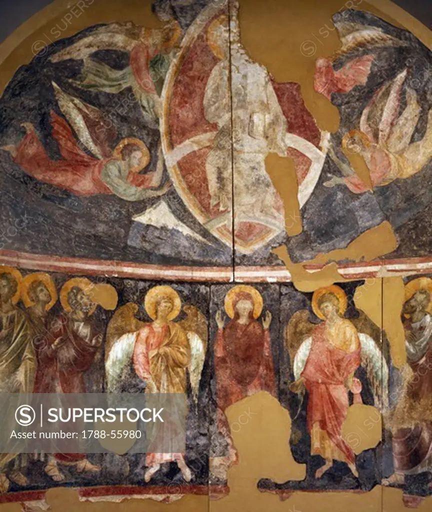Ascension of Christ, 1290-1295, fresco by the Master of San Salvatore Piccolo from the Church of San Salvatore Piccolo in Capua, Caserta, Italy.