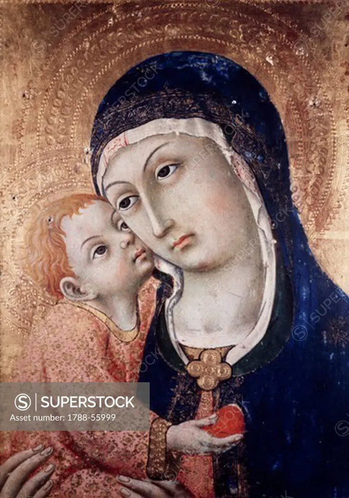 Madonna and Child, 1450-1460, by Sano di Pietro (1405-1481), painting on wood. Bishop's Palace in Grosseto, Italy.