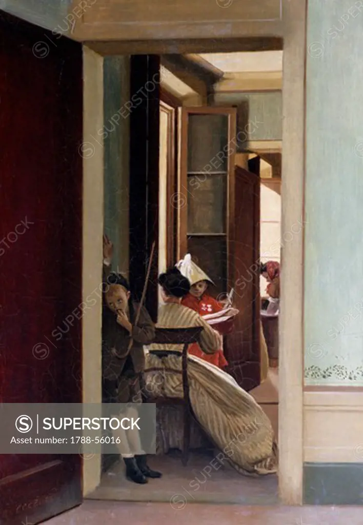 The interrupted game, by Adriano Cecioni (1836-1886), painting.