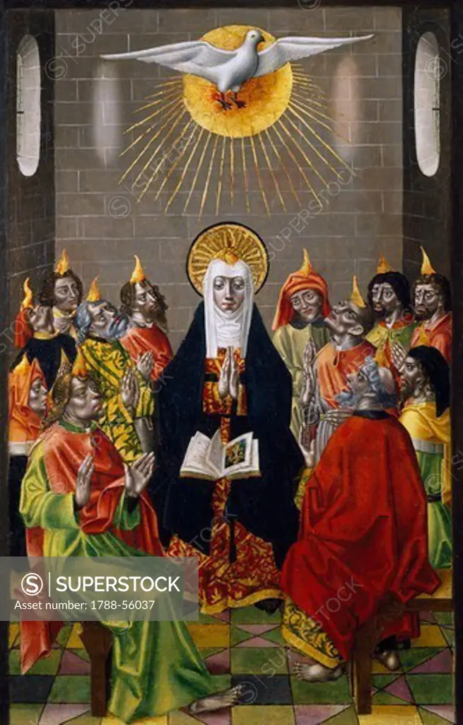 Pentecost, ca 1450, by the Master of Budapest, painting on wood.