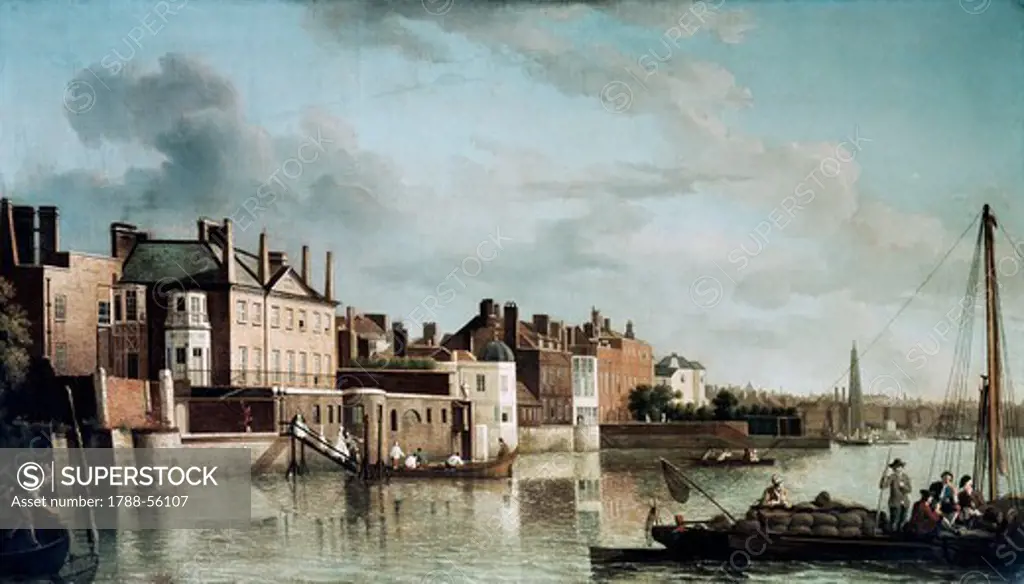 The Thames at Old Montagu House, painting by Samuel Scott (1702-1772).