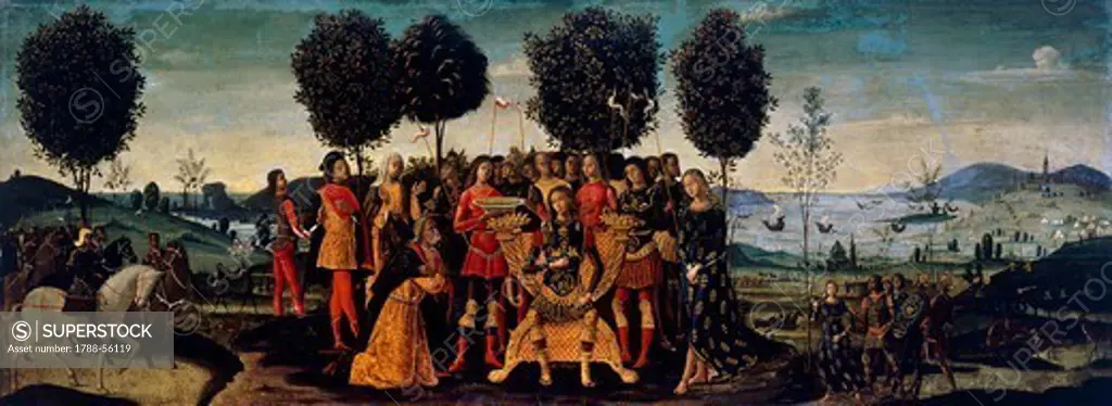 The magnanimity of Scipio Africanus, by Bernardino Fungai (1460-1516), tempera on wood, 62x166 cm.