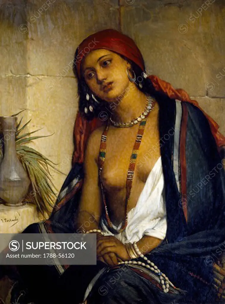 Female wearing Arab headdress, by Jean-Francois Portaels (1818-1895), oil on canvas.