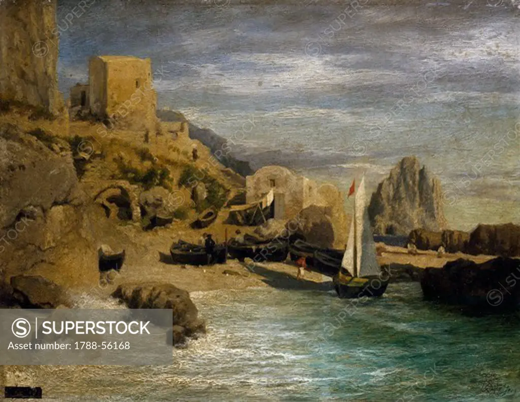 La Piccola Marina in Capri, by Vittorio Benisson (1830-1880), painting.