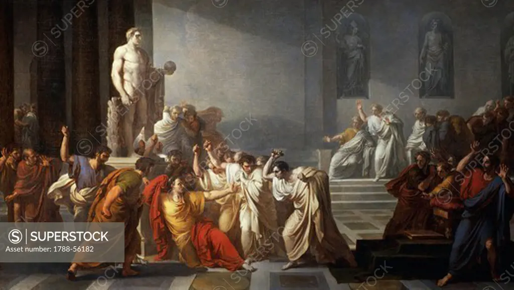 The death of Julius Caesar, 1805-1806, by Vincenzo Camuccini (1771-1844), oil on canvas, 400x707 cm.
