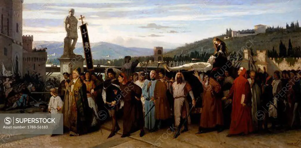 The funeral of Buondelmonte, 1860, by Francesco Saverio Altamura (1822-1897), oil on canvas, 106x214 cm.