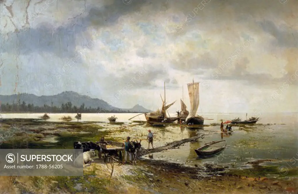 A heavy sea at Porto Venere, 1866, by Rinaldo Saporiti (1840-1913), painting.