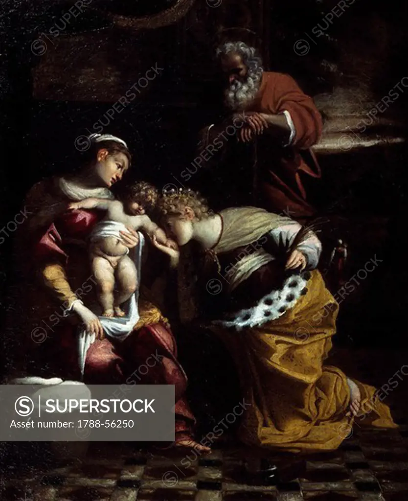 The Mystical Marriage of Saint Catherine, attributed to Giovanni Andrea Donducci known as Il Mastelletta (1575-1655), oil on canvas, 71x27 cm.