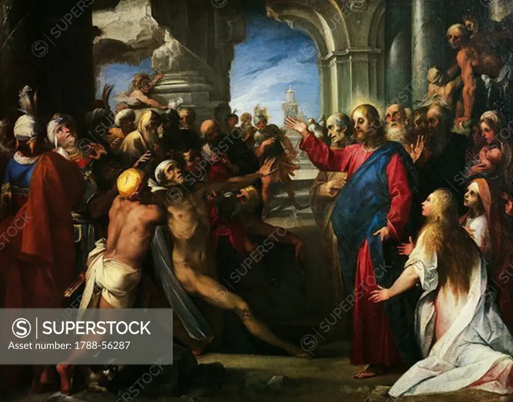 Raising of Lazarus, by Giuseppe Cesari, known as Cavalier d'Arpino (1568-1640), oil on canvas, 76x98 cm.