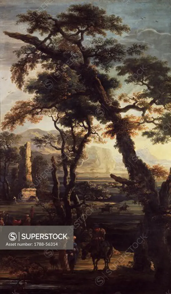 Landscape with beggars, by Jan de Momper (1614-1684), oil on canvas.