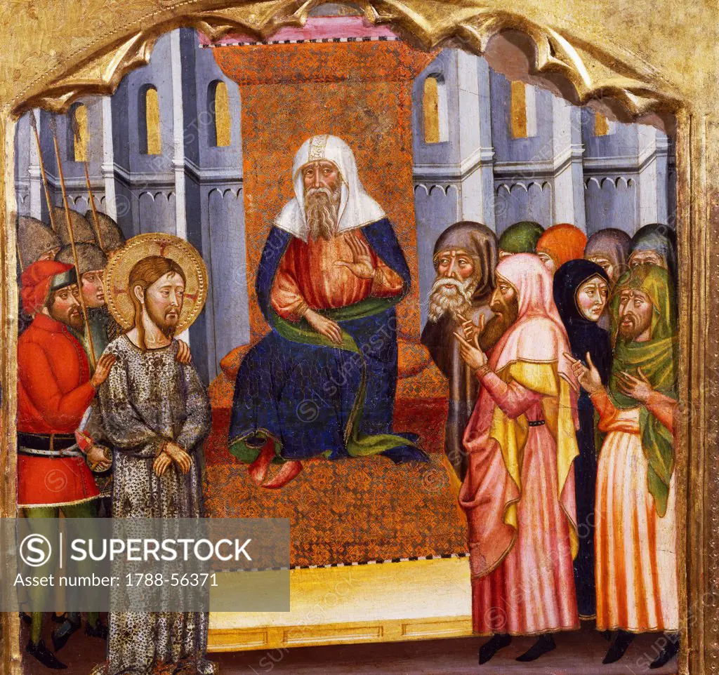 The Trial of Jesus, by the Master of Rubio (14th century), predella of the altarpiece from the Church of Santa Maria, Rubio, painting on wood.