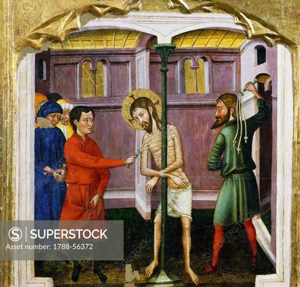 The flagellation, by the Master of Rubio (14th century), predella of the altarpiece from the Church of Santa Maria, Rubio, painting on wood.