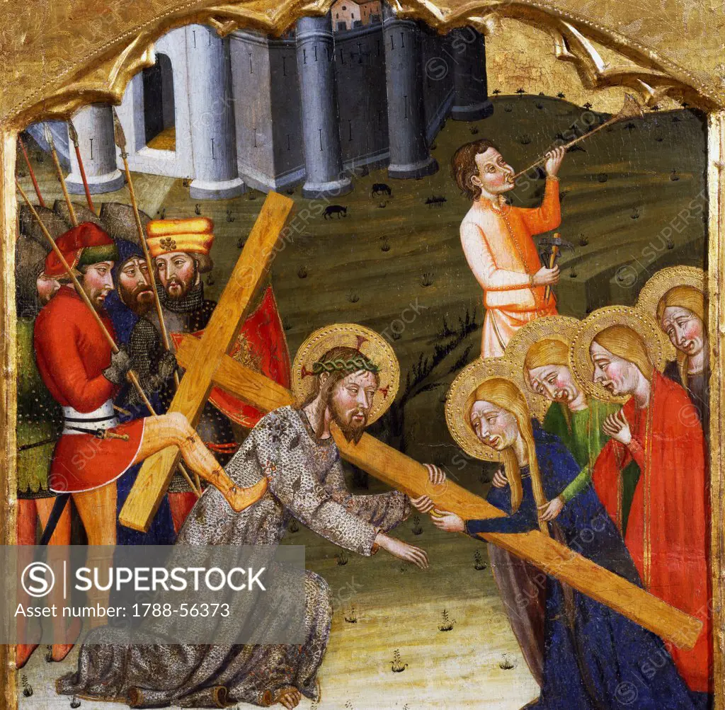 Jesus carrying the Cross, by the Master of Rubio (14th century), predella of the altarpiece from the Church of Santa Maria, Rubio, painting on wood.