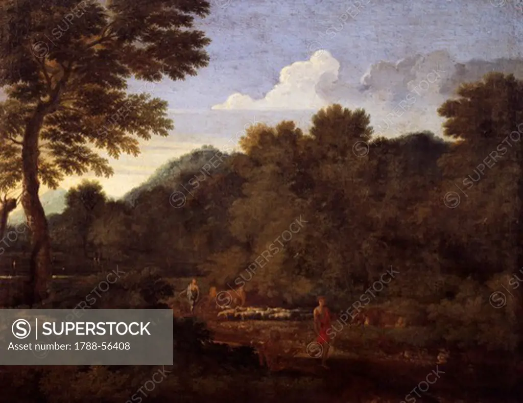 Landscape with flock of sheep, by Gaspard Dughet (1615-1675), oil on canvas, 50x66 cm.