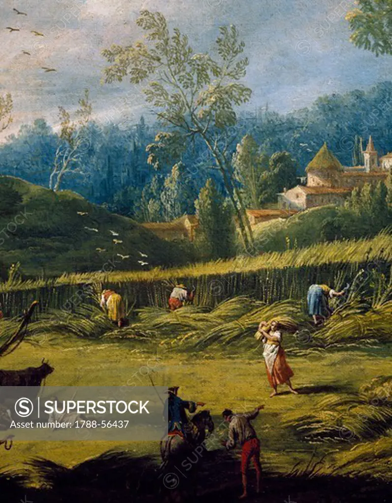 The harvesting, detail from The summer, by Antonio Diziani (1737-1797), painting.