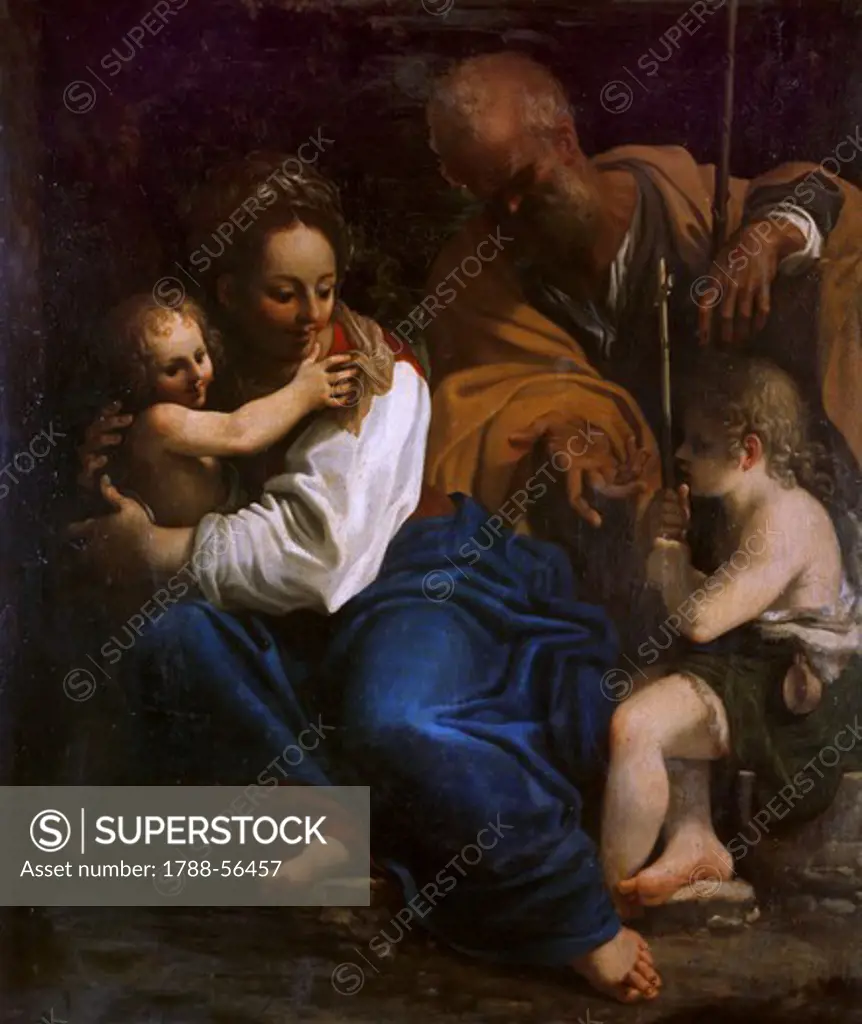 Holy Family with the infant St John the Baptist, by Bartolomeo Schedoni (1578-1615), oil on canvas, 75x64 cm.