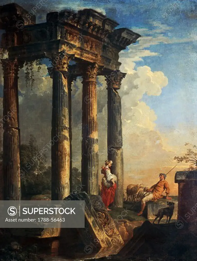 Ruins with shepherds, by Giovanni Paolo Pannini (1691-1765), oil on canvas, 65x49 cm.