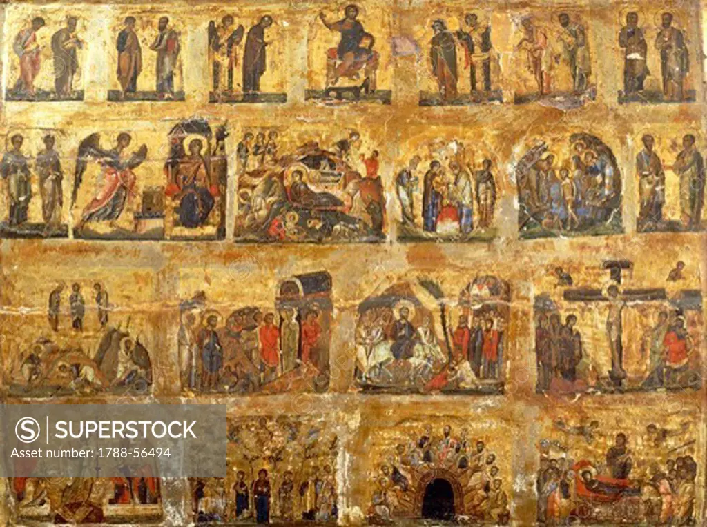 Great Deesis with scenes from the Dodecaorton (cycle of the Twelve Feasts), 11th century, painting on wood, Saint Catherine's Monastery, (UNESCO World Heritage List, 2002), Mount Sinai, Egypt.
