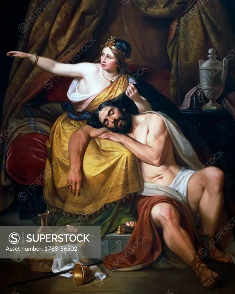 Samson and Delilah, 1851, painting by Jose Salome Pina (1830-1909).