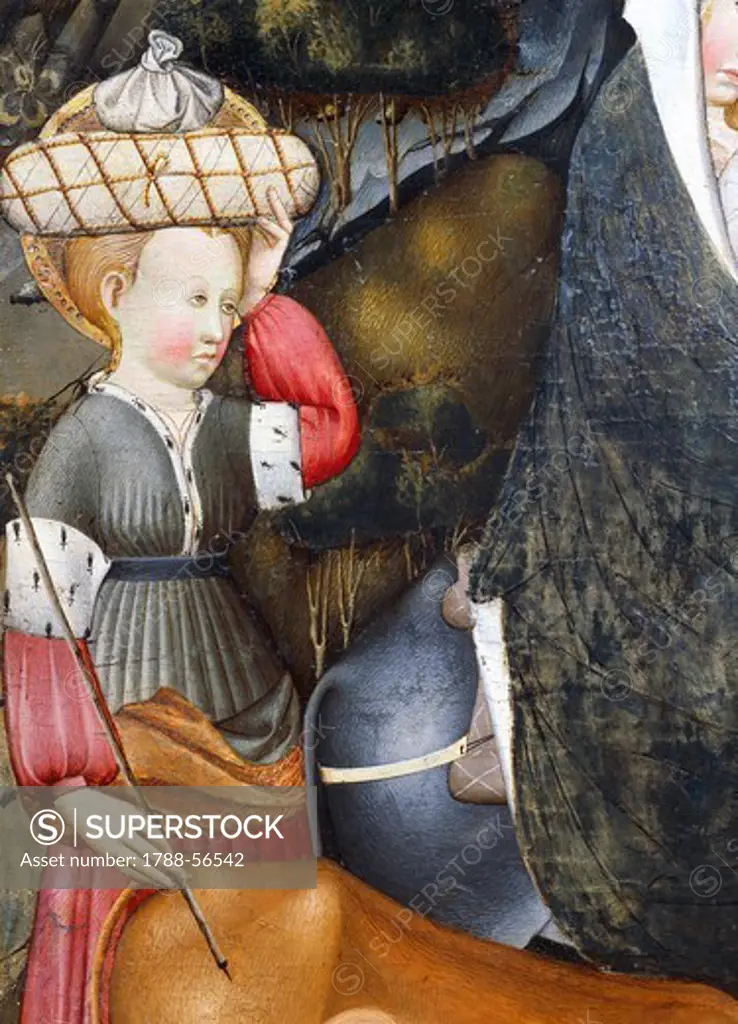 Servant, detail from Flight into Egypt, altarpiece from Verdu, 1432-34, by Jaume Ferrer II known as The Younger (active between 1430 and 1460-1470), oil on canvas, 159x93 cm.