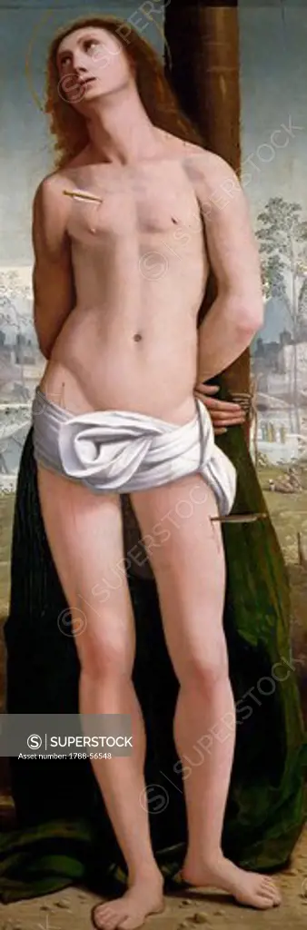 San Sebastian, painting by Giovanni Battista Benvenuti known as l'Ortolano (active first quarter of 16th century).