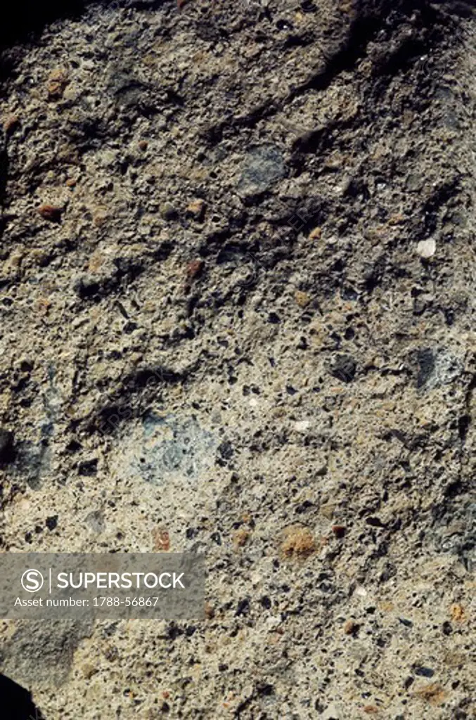 Peperino Tuff, pyroclastic sedimentary rock.