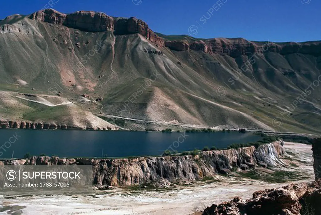 Band-e Amir Lakes in Bamyan, the lakes are separated by natural travertine dams, Afghanistan.