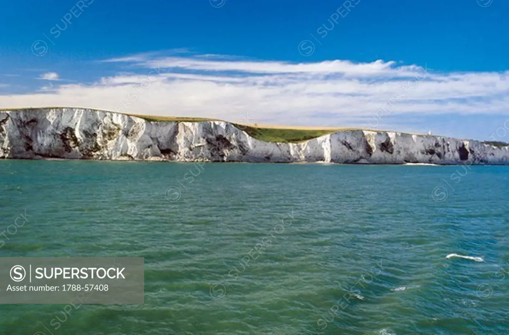 White chalk cliffs of Dover, Kent County, England, United Kingdom.