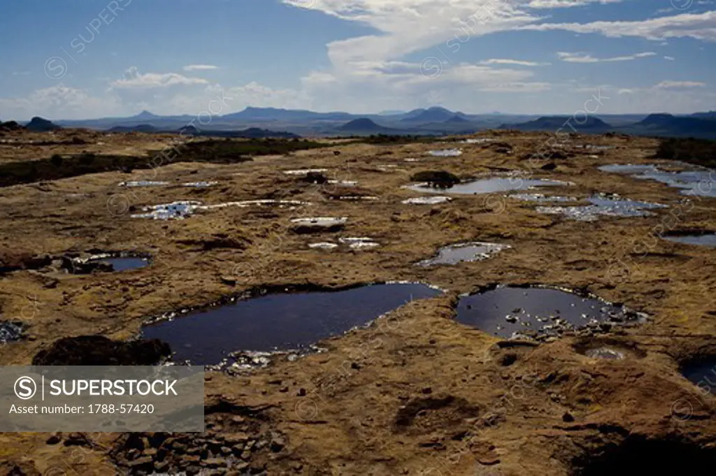 Pools of water in the rocks, Maseru plain, Lesotho.