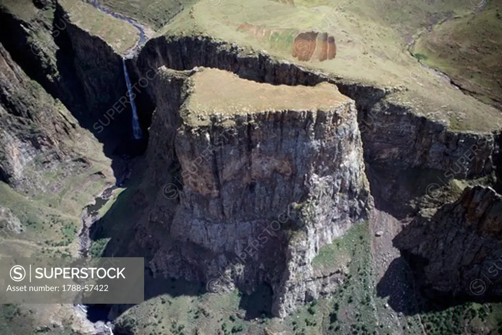 Maletsunyane Falls and Effects of rock erosion near Semonkong, Lesotho.