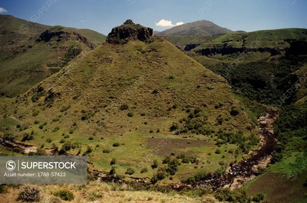 River bed and mountains, Maseru district, Lesotho.