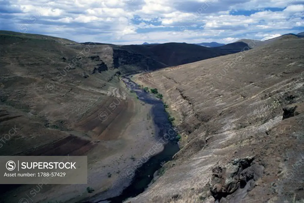 Course of the Moremoholo River, tributary of the Senqu River, Mokhotlong district, Lesotho.