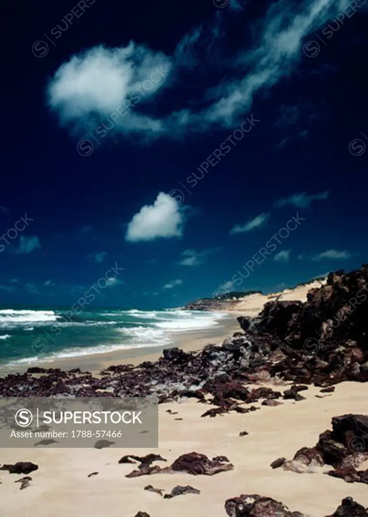 Stretch of sandy beach near Natal, State of Rio Grande do Norte, Brazil.