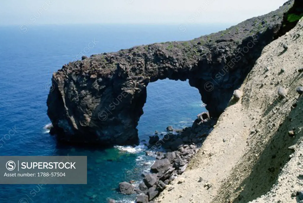 Natural arch, Pollara, Salina, Aeolian Islands (UNESCO World Heritage List, 2000), Sicily, Italy.