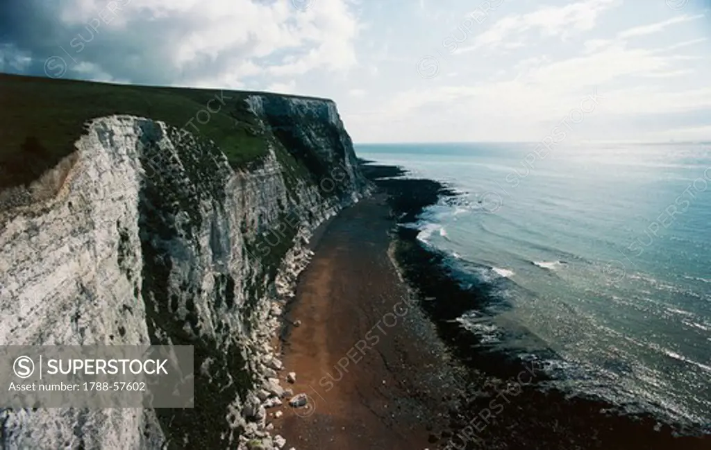 White chalk cliffs of Dover, Kent County, England, United Kingdom.