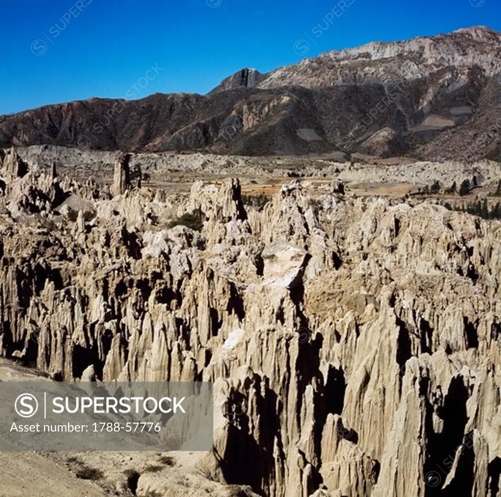 Bolivian badlands and other effects of erosion, Moon Valley, Bolivia.