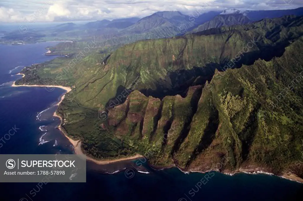 A stretch of cliffs, Na Pali Coast State Wilderness Park, Kauai, Hawaii, United States.
