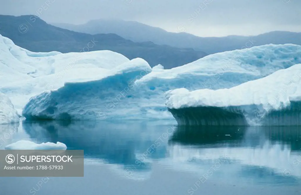 Iceberg in the waters of Narsarsuaq Icefjord, Greenland.