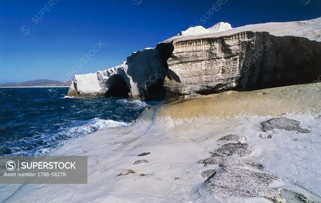 The White Cliffs of Sarakiniko, Milos island, Cyclades, Greece.