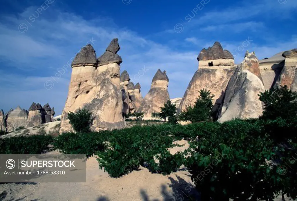 Fairy chimneys (volcanic rock pyramids), near Zelve, Goreme Valley (UNESCO World Heritage List, 1985), Turkey.