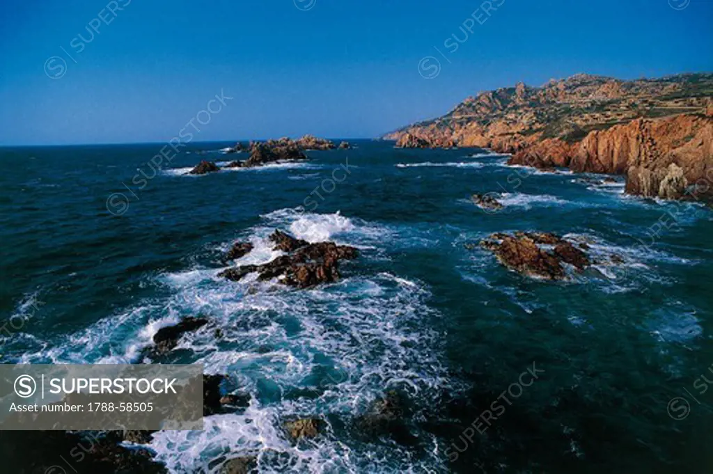 Red granite rocks, Paradise Coast, Sardinia, Italy.