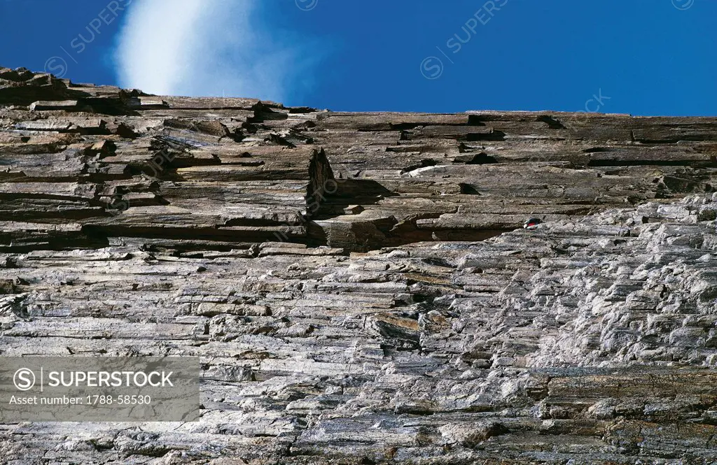 The north pillar of Puscanturpa Norte, summit of the Cordillera Huayhuash, Andes, Peru.