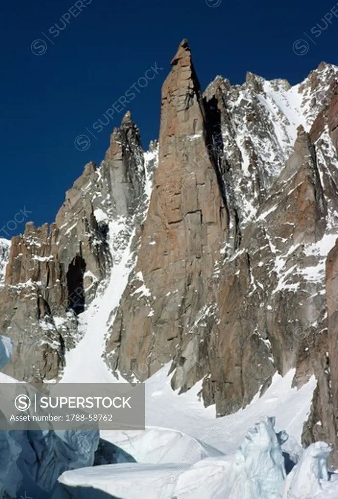 The Grand Capucin (3838 metres), red granit tower in the Mont Blanc range, Rhone-Alpes, France.