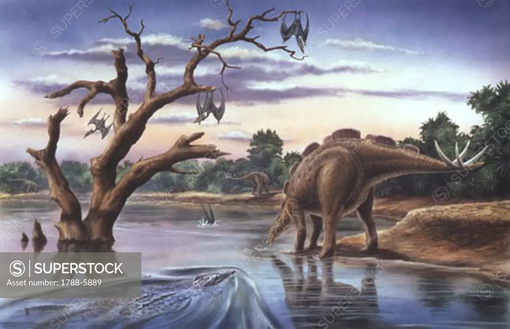 Illustration of Wuerhosaurus in lake