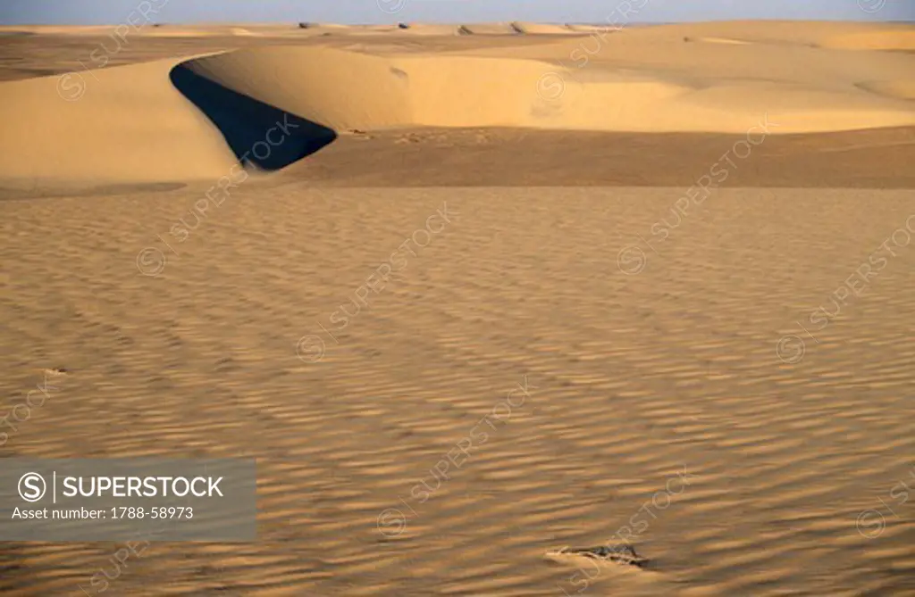 Sand dunes near Old Dongola, Nubian Desert, Sahara Desert, Sudan.