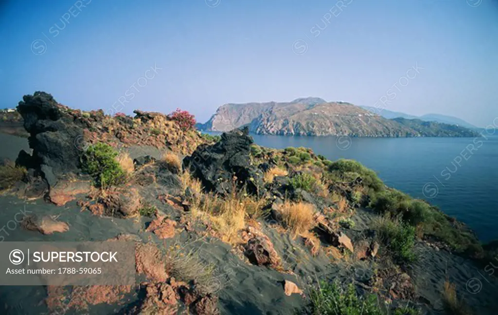 Lava formations, Punta del Bush, Valley of Monsters, Vulcanello, Vulcano, Aeolian Islands (UNESCO World Heritage List, 2000), Sicily, Italy.