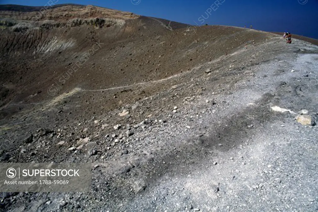Rim of the Gran Cratere (The Great Crater) on the island of Vulcano, Aeolian Islands. (UNESCO World Heritage List, 2000), Sicily, Italy.