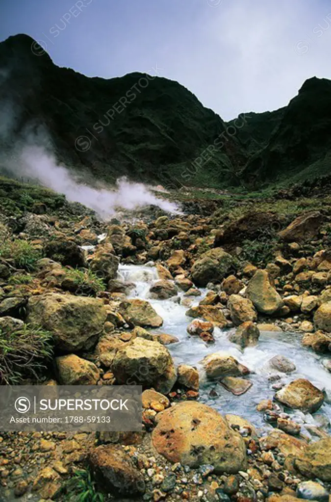Volcanic fumaroles in the Valley of Desolation, Dominica.
